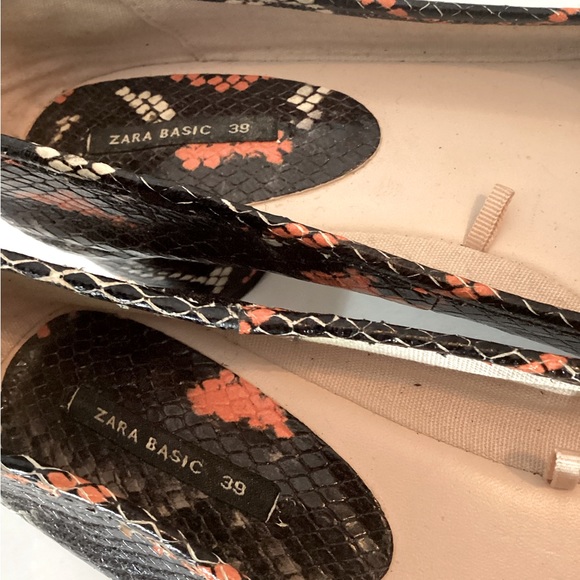 Zara Leather Snake Print Block Heel Ballerinas Size 39 - Picture 9 of 10